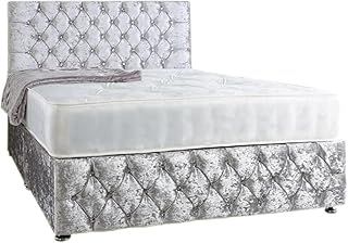 Perfect Sleep Luxury Divan Bed Crushed Velvet with Ortho Mattress, Single, Double, King Size Bed, With Drawer Options, Including Headboard (4ft Small Double, 2 Drawers Same Side)