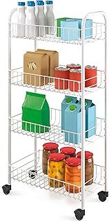 Metaltex Pisa 4-Tier Trolley with Wheels - Multipurpose Storage Cart for Home including Kitchen, Bathroom, Office and Garage – White, 41 x 23 x 84 Centimetres