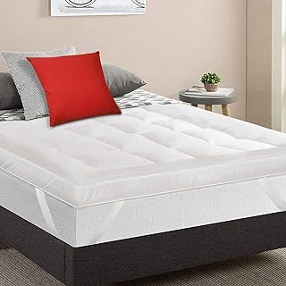 Mattress Topper Double Bed (4 Inch/10cm) - Quilted, Extra Deep, Ultra Fluffy & Breathable Microfiber Topper Securely Fits with Elasticated Straps, Enhances Comfort & Supports Restful Sleep