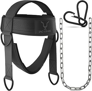 Neck Trainer Neck Training - 7 mm Neoprene Padded Neck Trainer with 110 cm Long Adjustable Steel Chain Head Harness for Neck Training - Head Harness for Gym