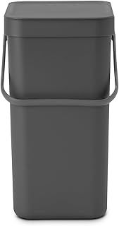 Brabantia - Sort & Go Waste Bin 12L - Medium Recycling Bin - Stay Open Lid - Carry Handle - Easy to Clean - for Under Kitchen Counter or Wall-Mounted - Compost Bin - Grey - 22 x 28 x 40 cm