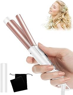 Curling Tongs for Short Hair Medium Long Hair, 25mm Mini Curling Iron, 1 Inch Travel Friendly Ceramic Mini Hair Curler Wand, 3 Temps Adjustable 160-200℃, Dual Voltage, UK Plug (Rose White)