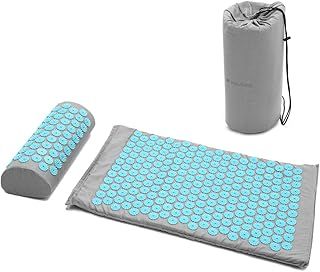 Navaris Acupressure Mat and Pillow Set - Acupuncture Mat for Back, Neck, Shoulders, Muscles, Relaxing - Includes Carry Bag - Grey/Blue