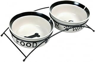 Trixie Eat on Feet Two Ceramic Dog Bowl Set, 0.6 Litre,white/black