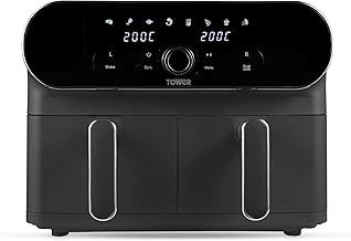 Tower T17138 Vortx Elite 10.4L Dual Basket Air Fryer with Sync Finish, 1700W, Graphite with Chrome Accents