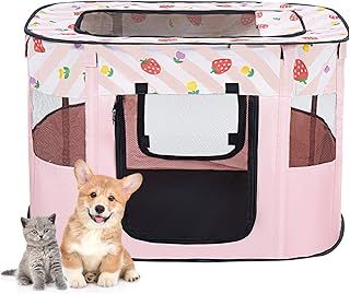 Youyijia Portable Dog Cat Playpen, Soft Dog Crate, Pink, S: 70x55x45cm