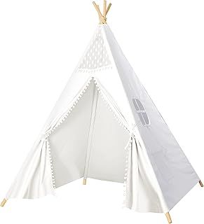 Triclicks Kids Teepee Play Tent Indian Children Wigwam Tipi Play House - 100% Cotton Canvas Portable Princess Girls Tent for Indoor and Outdoor (White Style B)