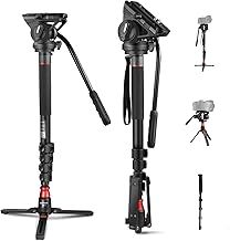 NEEWER Professional Camera Monopod with Feet, 70.5"/179cm Telescopic Portable Aluminum Travel Monopod & Pan Tilt Fluid Head & Removable Tripod Base for DSLR Camera Camcorder, Max Load 13.2lb/6Kg, GM76