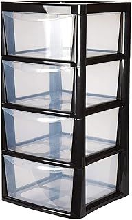 4 Drawer Large Plastic Storage Drawer Tower Perfect for Schools, Offices and Children's Toys Storage Solution (Black)