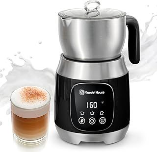Maestri House 12-in-1 600ml Milk Frother with Variable Temperature and Foam Strength, Electric Milk Frother, Smart Touch Control, for Latte Cappuccino, Hot Chocolate & Milk