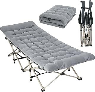 Camping Cot with Thick Pad, Folding Camping Cot Oversize Cots for Sleeping Camping Bed Folding Cot for Camping W/Pilllow Mattress for Home Office Nap Beach Travel, 600LBS