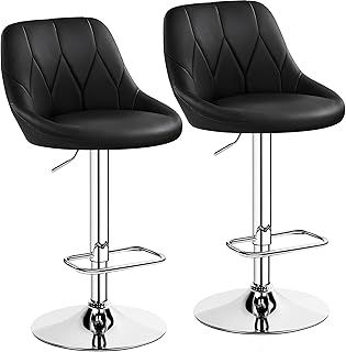 Yaheetech Modern Barstools Set of 2, Height Adjustable Swivel Bar Chair with Backrest Chrome Footrest for Breakfast Counter, Home Kitchen, Black