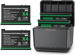 Battery compatible with Insta 360x4, 2PCS 2500mAh Batteries+ Fast Charger Accessories compatible with Insta 360x4 Camera