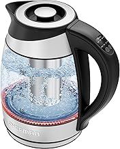 Chefman Electric Kettle with Temperature Control & 5 Presets, 1.8 Litre, Removable Tea Infuser, LED Indicator Lights, Cordless Glass Tea Kettle & Hot Water Boiler, BPA Free, 2200W, Stainless Steel