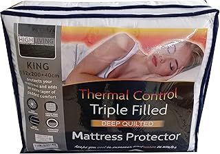 HIGH LIVING Quilted Mattress Protector, Triple Filled Mattress Topper Hypoallergenic Extra Deep Fitted Cover 40 cm (Single)
