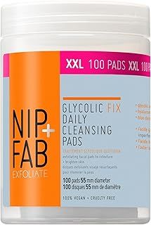 Nip+Fab Glycolic Acid Fix Daily Cleansing Pads for Face with Hyaluronic Acid | Witch Hazel | Exfoliating Resurfacing AHA Facial Cleanser Pad | 100 Pads XXL | Vegan & Cruelty-Free