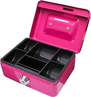 Cathedral Products Key Lockable Cash Box with Coin Slot and Lift Out 6 Compartment Coin Tray - 4 Inch - Pink