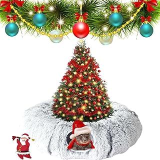 Cat Christmas Tree Skirt & Tunnel, Soft Cat Bed for Kitten, Gray