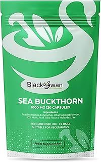 Black Swan Sea Buckthorn Capsules - 1000mg Rich in Omega Fatty Acids Antioxidant Formula Immune System Skin Health Support Natural Supplement - 120 Caps 4 Month Supply