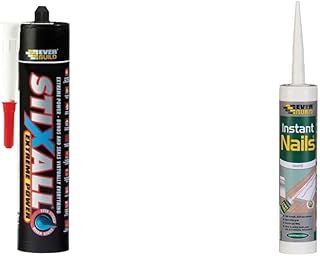 Everbuild Stixall Extreme Power | High Bonding Strength Building Adhesive - Crystal Clear - 290 ml & Everbuild Instant Nails | High Strength Solvent Free Gap Filling Multi Use Adhesive, White - 290 ml