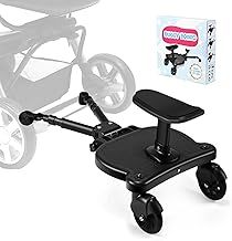 BugyKido Buggy Board with Seat, Universal Pram Standing Board for Children, Pram Accessory from 2-6 Years (25 kg), for Over 99% of Baby Carriages (Blue Wheels)