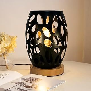 Metal Lampshade Bedside Table Lamps Egg Shaped Bedroom Lamps Decorative Bedside Lamps with Edison Bulb for Bedroom Home Weddings Parties Patio Indoor (Black)