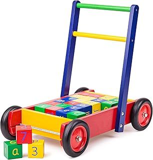 Tidlo Wooden Babywalker with ABC Wooden Blocks | Wooden Toys | Baby Toys | Wooden Baby Walkers for 1 year olds Boys and Girls | Push Along Baby Toy