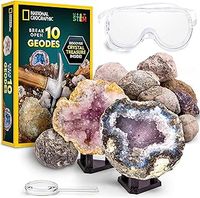NATIONAL GEOGRAPHIC Break Open 10 Premium Geodes – Includes Goggles and Display Stands - Great STEM Science Kit, Geology Gift for Kids, Geode Crystals, Toys for Boys and Girls