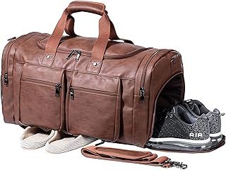 Weekender Bag with Shoe Compartment,Waterproof Leather Overnight Bag Beis Weekender Bag Mens Travel Duffle Bag Large Carry on Bag Travel Tote Duffel Bag for Men or Women-Brown