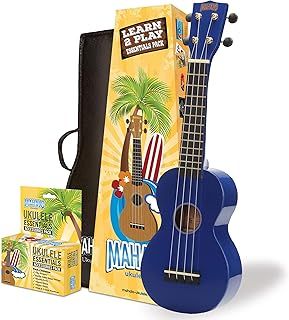 Mahalo Rainbow Soprano Ukulele Beginners Kit - Ukulele for Kids & Adults with Guide, Carry Case, Clip-on Tuner, Spare String Set & Picks, Learn 2 Play' Instruments Bundle, Blue
