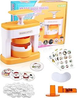 Button Maker Machine, Pin Badge Maker Kids,DIY Pin Badge Button Maker Press Machine Badge Punch Press with 48pcs Button Parts & Cute Stickers & Circle Cutter,Fun Educational Craft Kit