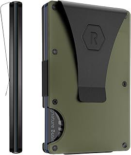 The Ridge Wallet for Men, Slim Wallet for Men - Thin as a Rail, Minimalist Aesthetics, Holds up to 12 Cards, RFID Safe, Titanium Wallet with Money Clip (Hex Ridge, Matte Olive)