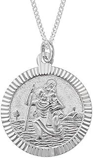 Silver St Christopher Necklace - 925 Sterling Silver Pendant | Double Sided | Holy Christian Travel Protector | Adjustable 16-18" Chain (18mm)