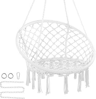 VEVOR Hanging Hammock Swing, 330 Lbs Capacity, Macramé Hanging Chair with Mounting Hardware, Cotton Rope Swing for Bedroom, Balcony, Patio, Garden, White