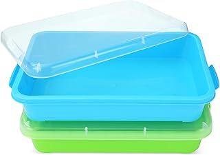 Sensory Bin Play Tray with Lid Sand box 2 Pcs 15in Portable Large plastic Tray Fill with Sand, Water, Beads and More