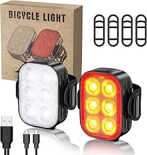 Bike Lights Ultra Slim, Rechargeable Bicycle Lights Front and Rear, 1.5 Hrs Fast Charging Bike Light Cycling Headlights Set, IP65 Waterproof, 4+6 Modes Bike Lights Set front and back