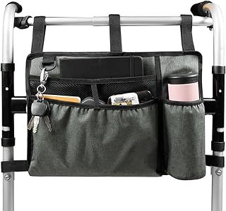 Jetcloud Walking Frame Bag with Cup Holder Large Capacity Walker Basket Folding Double Side Rollator Wheelchair Organizer Pouch Acessories Tote(grey)