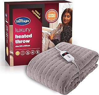Silentnight Comfort Control Heated Throw Blanket - Luxury Fleece Electric Heated Overblanket for Sofa Bed with 9 Heat Settings, Fast Heat-up and Safety Shut Off - Machine Washable - 120x160cm - Grey