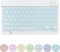 OMOTON Wireless Keyboard bluetooth for iPad Pro/iPad Air/iPad Mini/iPhone 15 Pro- 7 Colour Backlight, Quiet, Ultra-thin, Rechargeable, UK Layout