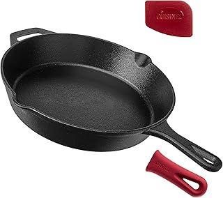 Cast Iron Skillet - 12" Inch / 30.48cm Frying Pan + Silicone Heat-Resistant Handle Cover Holder - Pre-Seasoned Oven Safe Cookware - Indoor and Outdoor Use - Grill, Stovetop, Hob, Induction Safe