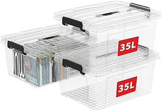 Cetomo 35L*3 Storage Boxes, Carry Plastic Storage Box with Lids, Organizing Container with Handle and Secure Latching Buckles, Stackable, Nestable, Tote Bin for Home Office Clothes, 35L-3Pack, Clear