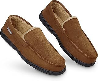 DUNLOP Moccasins Slippers Men Loafers Faux Fur Slippers Rubber Sole Memory Foam House Slippers Indoor Shoes Gifts For Men
