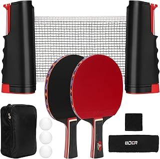 zerotop Table Tennis Set, 12 in 1 Portable Table Tennis Set with Table Tennis Bats Retractable Table Tennis Net 3-Star Ping Pong Balls, Headband, Wrist Protector & Storage Case for Indoor Outdoor Game