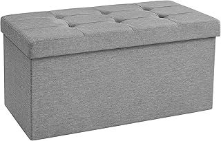 SONGMICS MAZIE Collection - Storage Ottoman Bench, 76 cm Folding Foot Rest Stool, End of Bed Bench, Easy Assembly, for Living Room, Bedroom, Entryway, Light Grey LSF84GYX