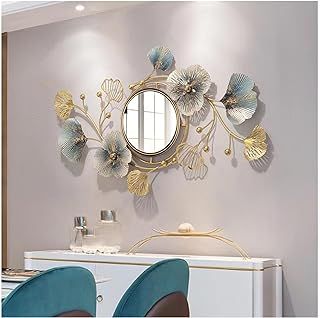 Large Decorative Wall Mirrors for Living Room, Creative Metal Ginkgo Biloba Wall-Mounted Mirror Wall Decor Mirror for Entrance Bedroom,A,83 * 48cm