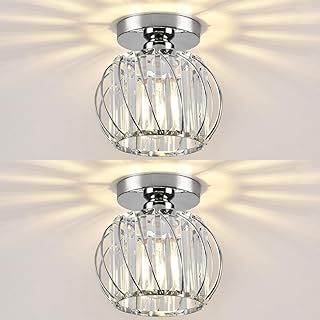 Chandelier Crystals Ceiling Lighting Fixtures, 2 Pack Chrome Modern Mini Ceiling Light, Small Semi Flush Mount Ceiling Light for Kitchen Hallway Dining Rooms Living Rooms Bar