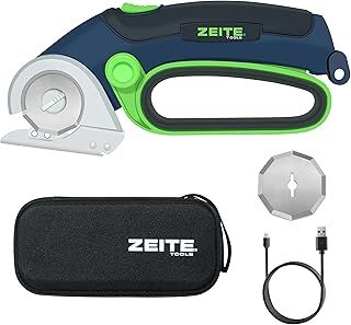 ZEITE 4V Cordless Electric Scissors Cardboard Cutter with 1 x Replace Blade,1 x Storage Box,1 x USB Rechargeable Cable Rotary Cutter for Box Plastic Carpet Cloth, Easy to Hold and Safety,Gray