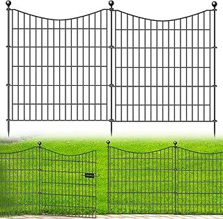 5 Panels No Dig Dog Fence for Yard, 32 in(H) X 12 ft(L) Decorative Garden Animal Barrier, Rustproof Metal Wire Edging Fence and Borders, Temporary Fencing Stakes