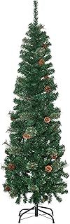 HOMCOM 5.5FT Tall Pencil Slim Artificial Christmas Tree with Realistic Branches, Tip Count and Pine Cones, Pine Needles Tree, Xmas Decoration, Green