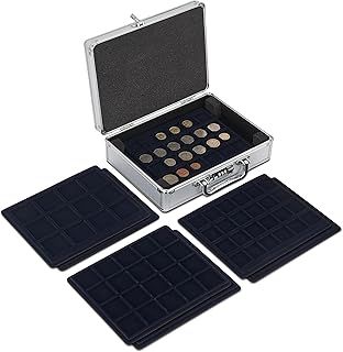 MATANA - Premium Aluminium Lockable Coin Collectors Gift Storage Case with 6 Trays - Over 100 Precious Coin Organiser Storage Box with Fabric Lined Trays